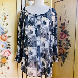 Isaac Mizrahi Sheer Dolman Marble Print Tunic Top XL
